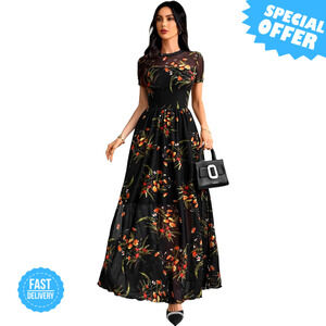BRAND NEW GothDark Maxi Dress with Floral Print & Cinched Waist